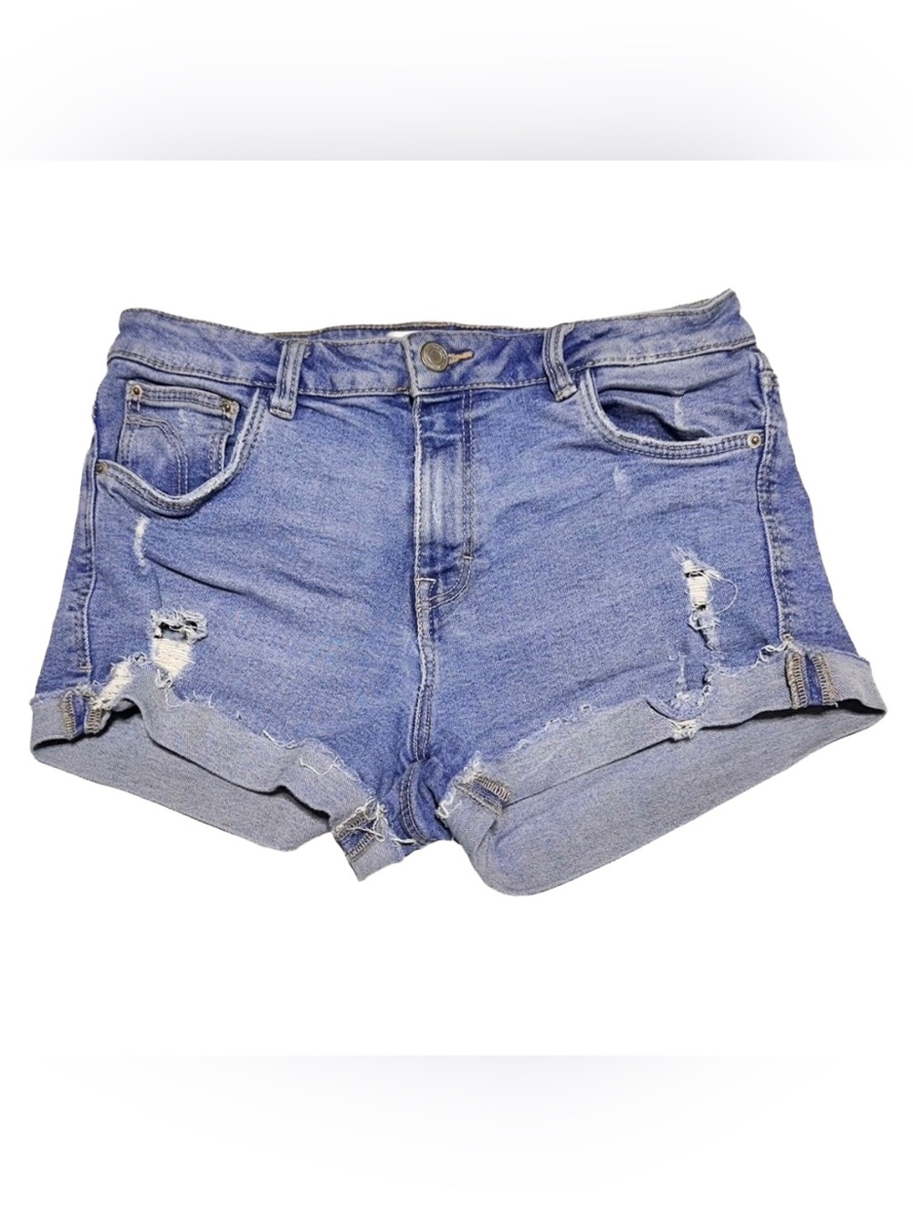 ZARA Trafaluc Low Rise Distressed Denim Shorts Y2K Indie Grunge Festival